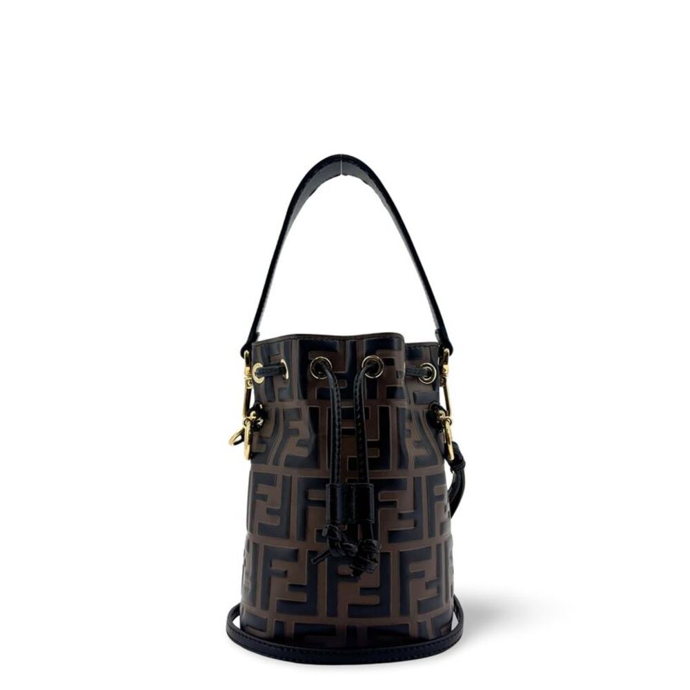 Fendi Montrejo Mini Leather Bucket Bag Brown Black